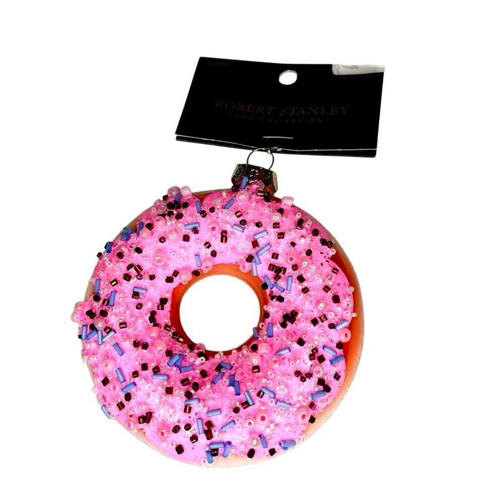2025 Robert Stanley Blown Glass Christmas Ornament Pink Blue Doughnut Sprinkles